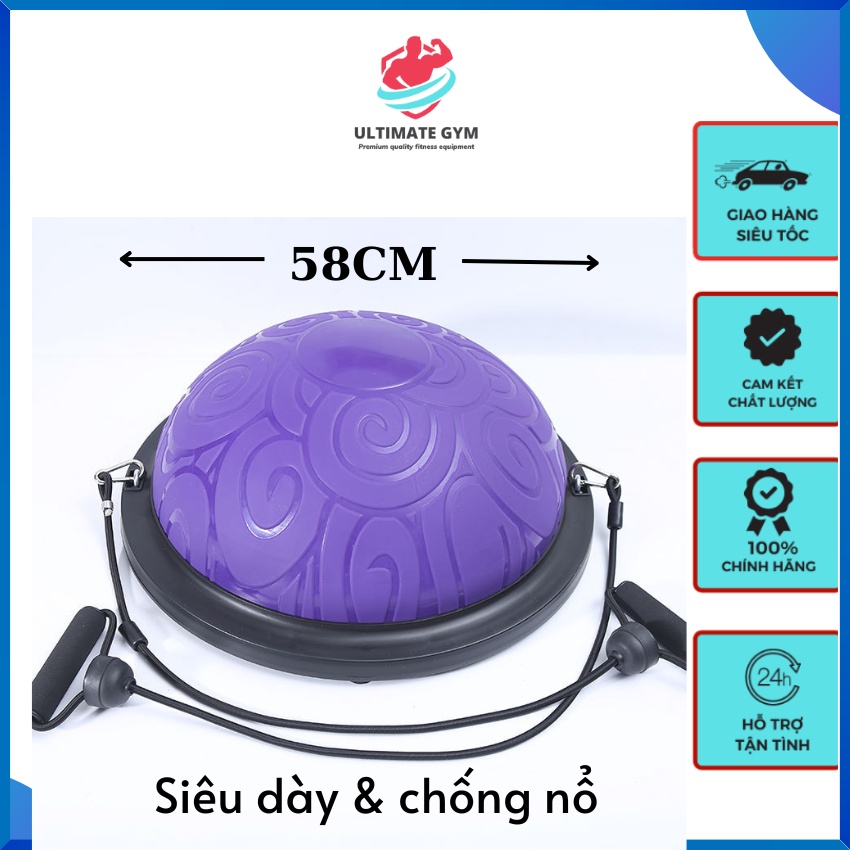 Bóng Bosu 58cm bóng cân bằng tập thể dục, Yoga ball siêu dày chống nổ có dây band kháng lực